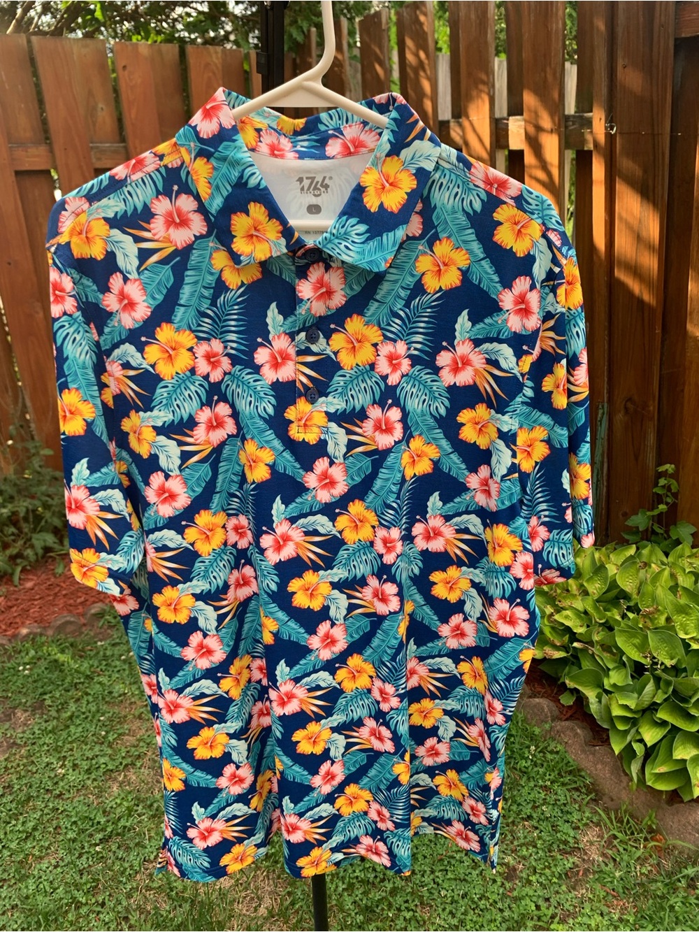 1746 Men’s Navy Blue Tropical Floral Polo Golf Shirt